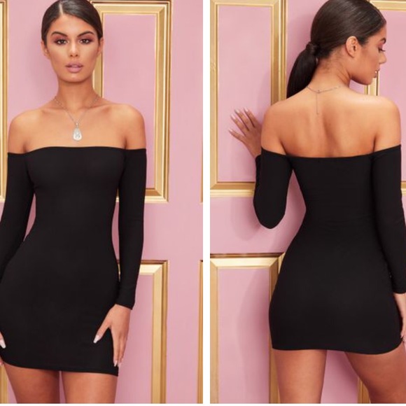 plt black bardot dress